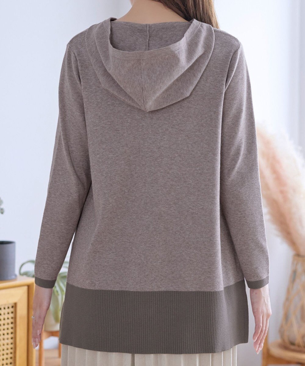 Tiaclasse メランジ配色フーディーニットチュニック 