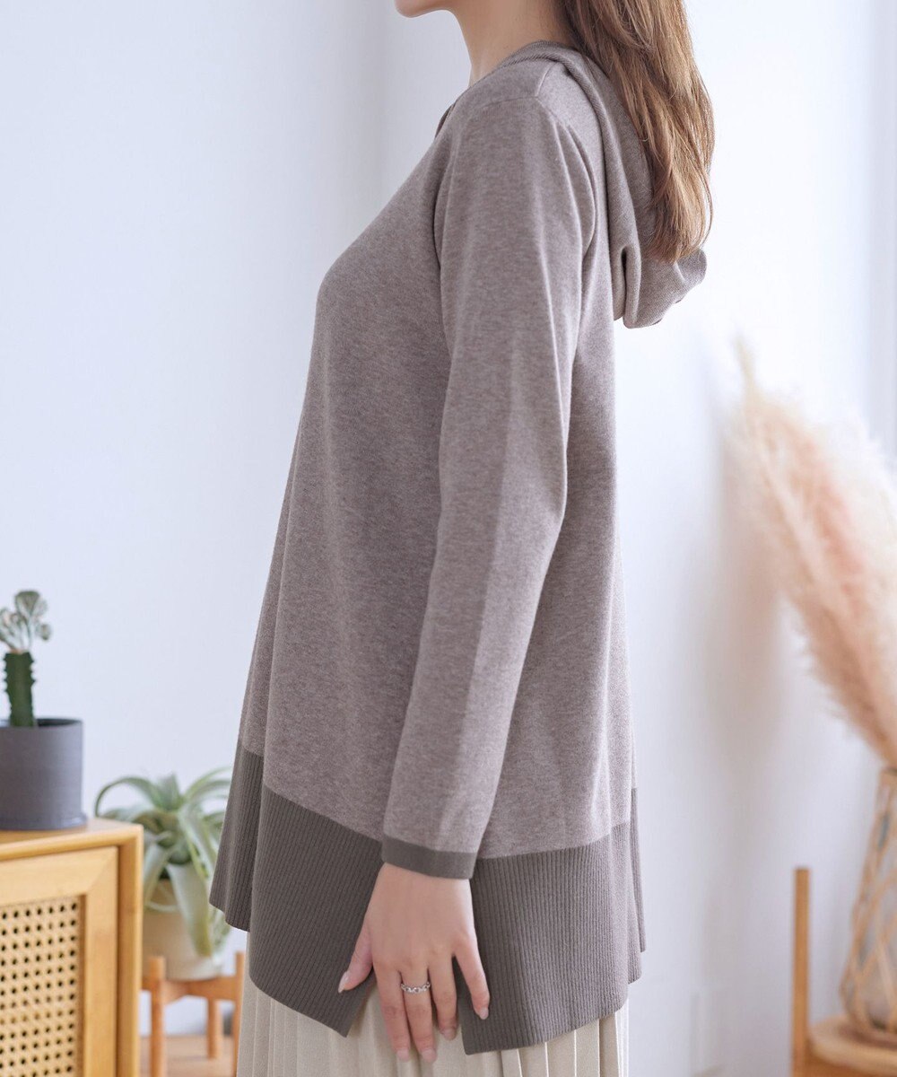 Tiaclasse メランジ配色フーディーニットチュニック 