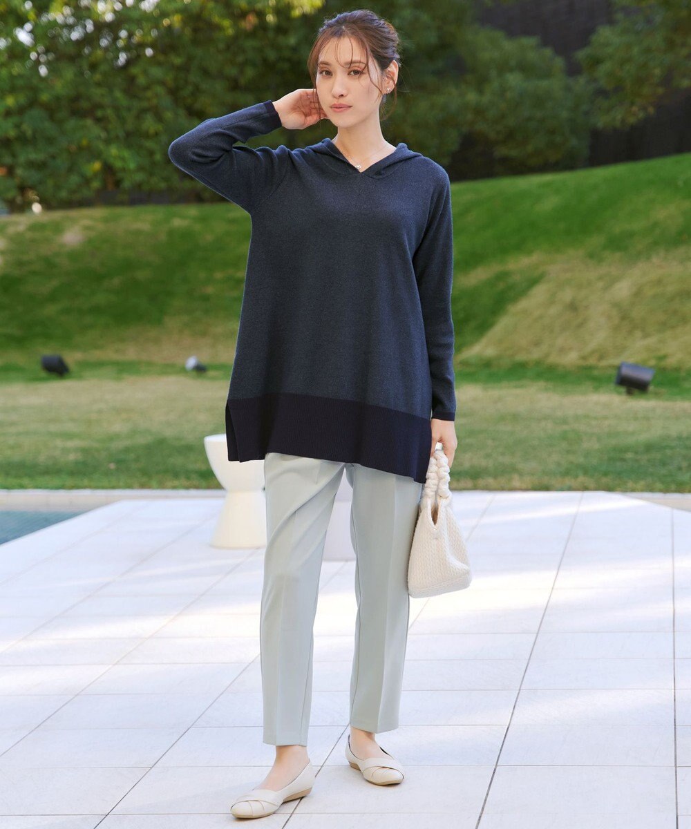 Tiaclasse メランジ配色フーディーニットチュニック 