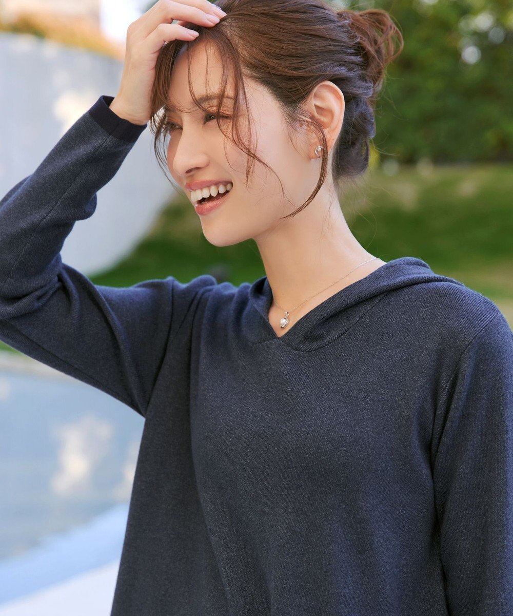 Tiaclasse メランジ配色フーディーニットチュニック 