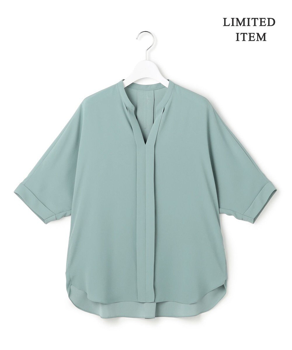 ICB L 【新色追加・WEB限定】BackSatinAmunzen 5分袖キーネックブラウス 