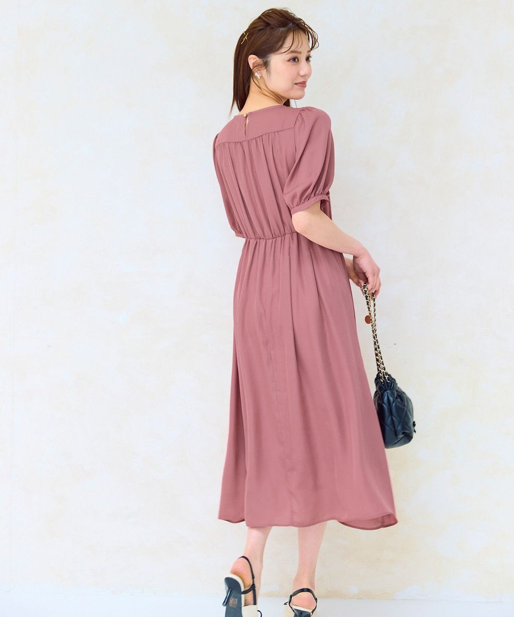 Feroux 【洗える】ギャザーデザインパフスリーブワンピース 