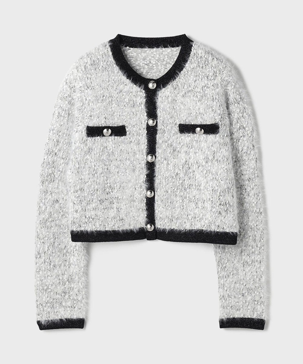 GRACE CONTINENTAL ノーカラーフェザーニットカーディガン 