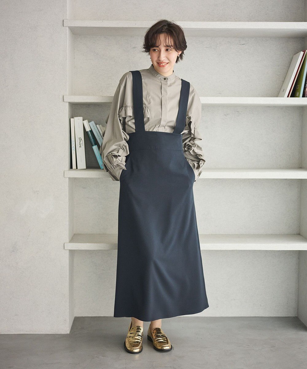 #Newans 【シワになりにくい/洗濯機可能】ラウンドフリルバンドカラーシャツ 