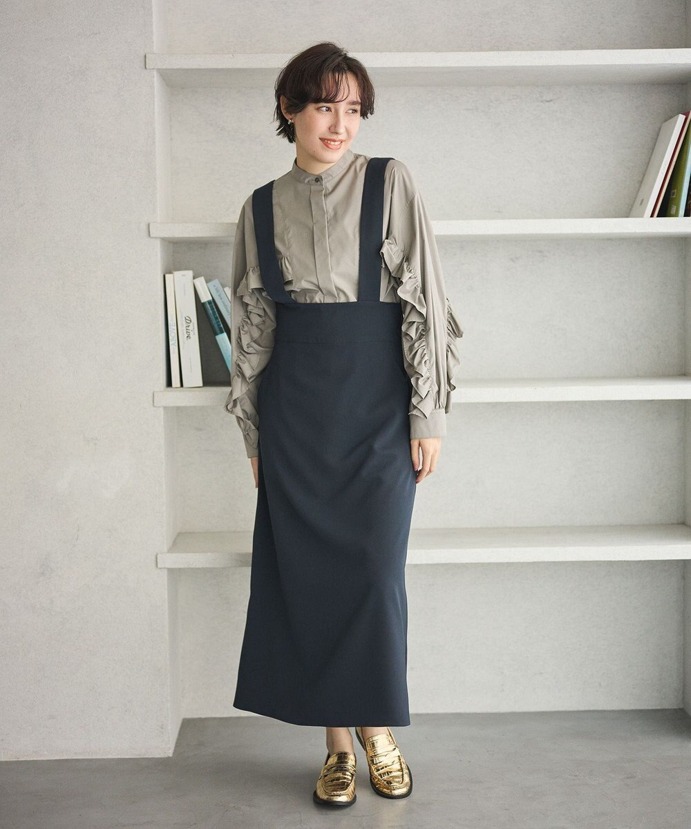 #Newans 【シワになりにくい/洗濯機可能】ラウンドフリルバンドカラーシャツ 