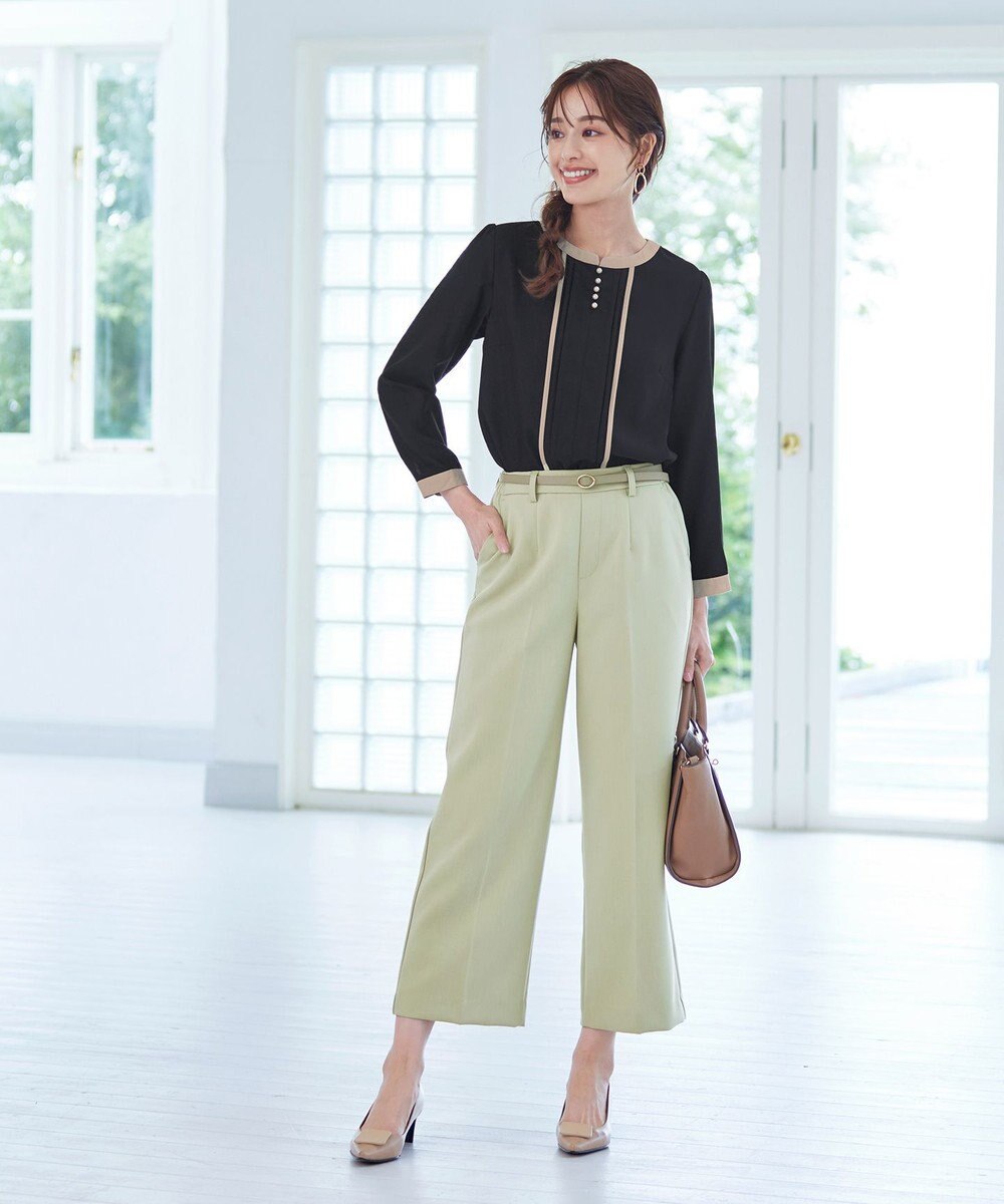 Tiaclasse L 【洗える】ピンタック配色ブラウス 