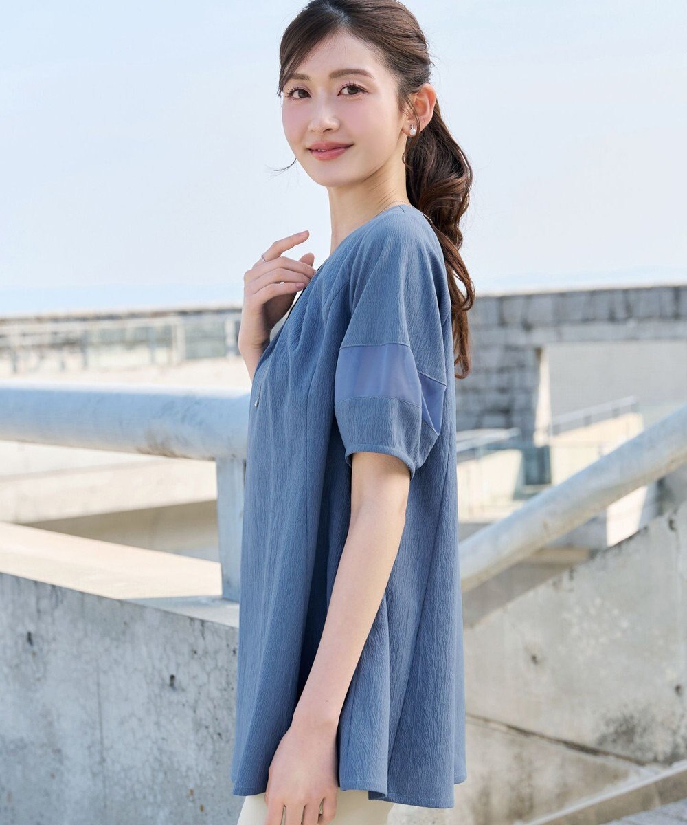 Tiaclasse シフォンランタンスリーブチュニック 