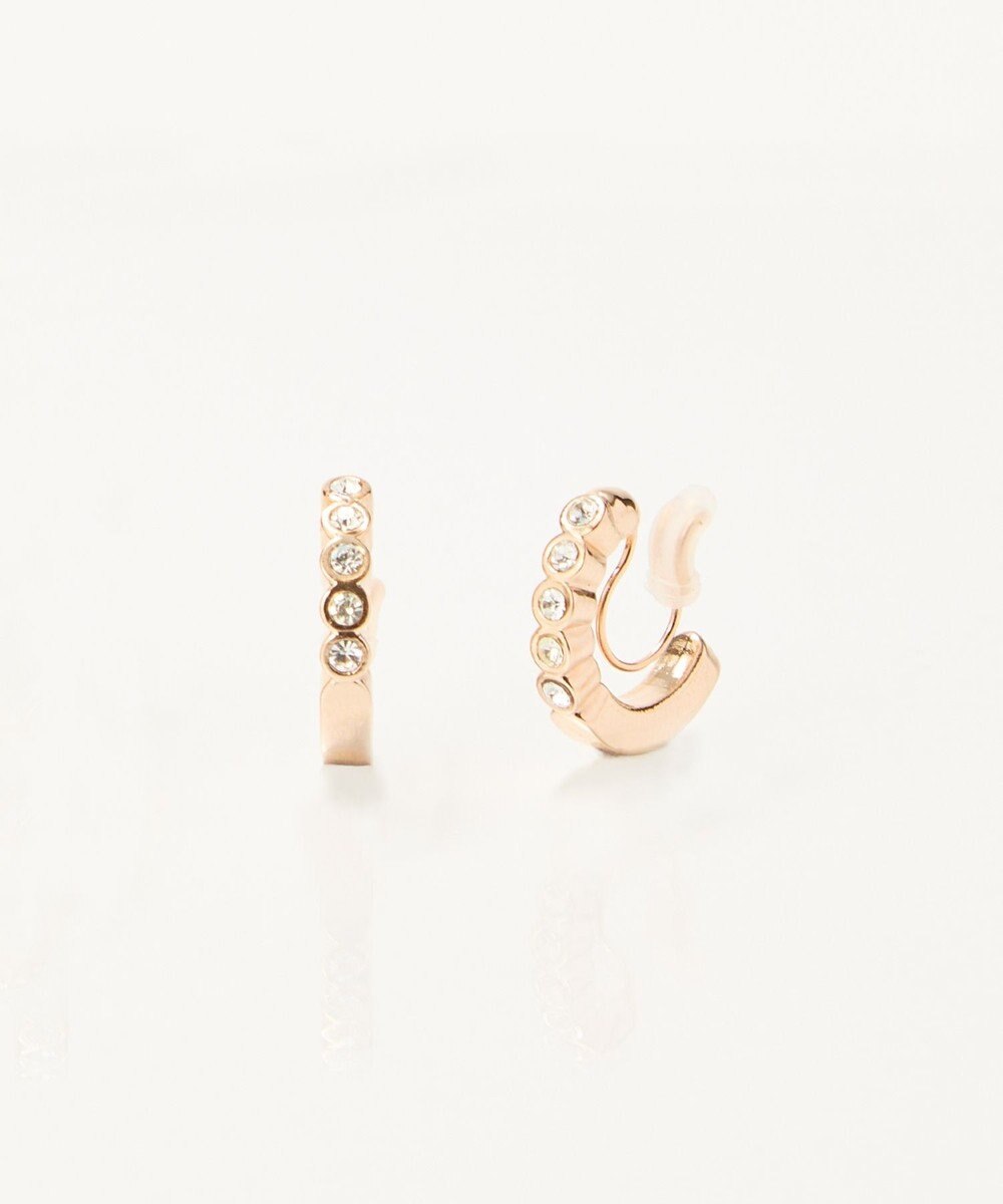 Phoebe 【金属アレルギー対応】【痛くないシリーズ】プチベゼルストーンフープライトフィットイヤリング　シャンパンゴールド 