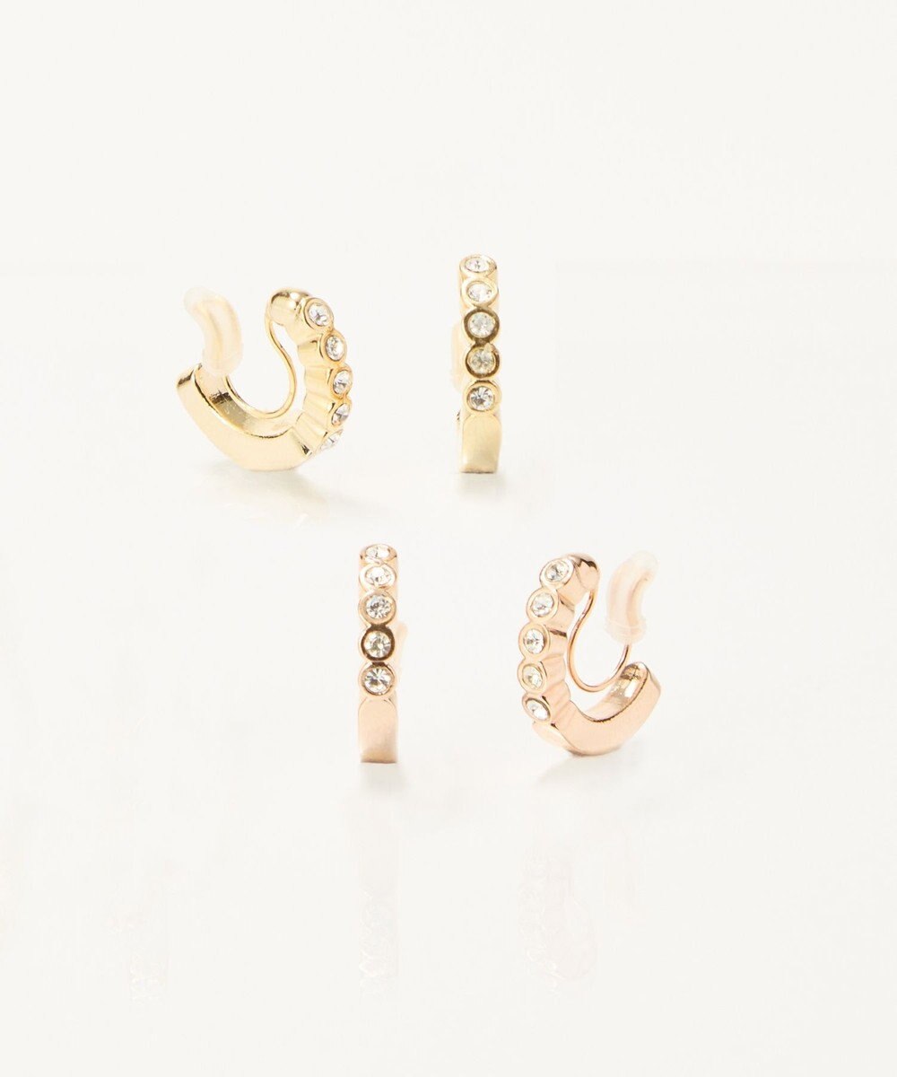 Phoebe 【金属アレルギー対応】【痛くないシリーズ】プチベゼルストーンフープライトフィットイヤリング　シャンパンゴールド 