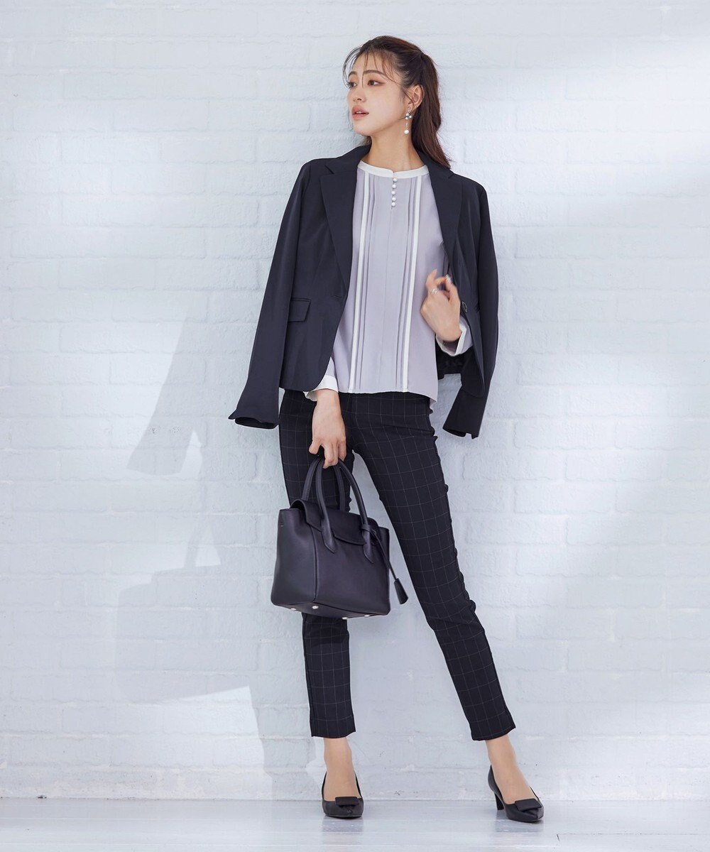 Tiaclasse L 【洗える】ピンタック配色ブラウス 