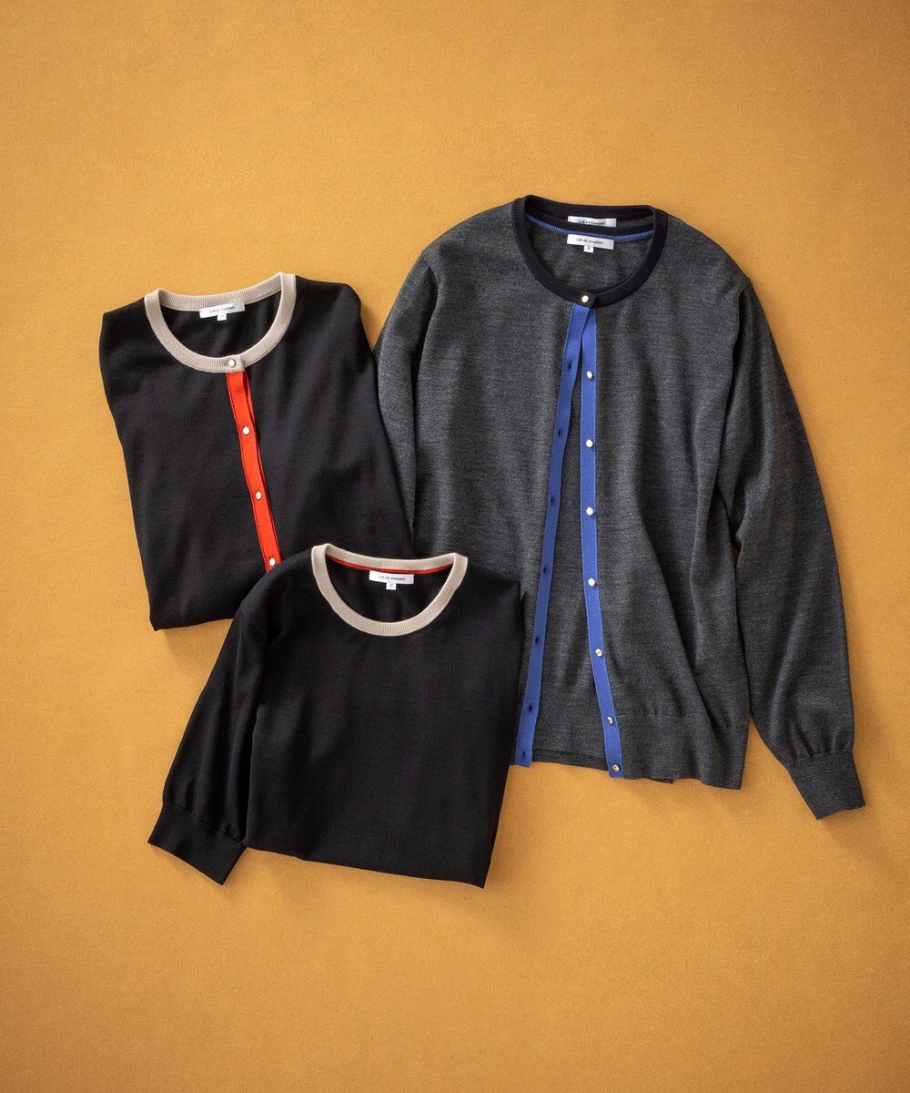23区 L 【洗える/アンサンブル対応】サステナブルウール バイカラー カーディガン 