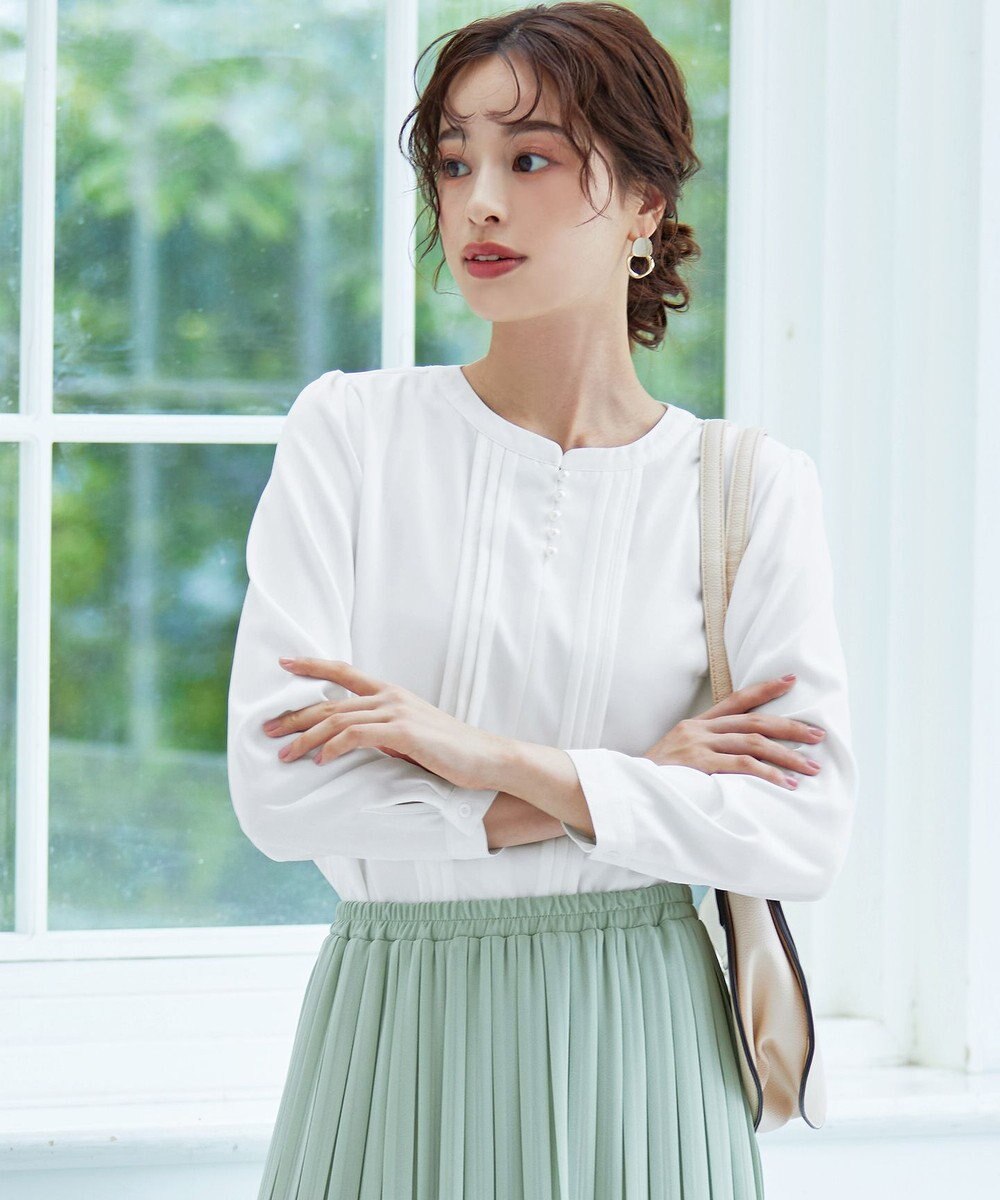 Tiaclasse L 【洗える】ピンタック配色ブラウス 