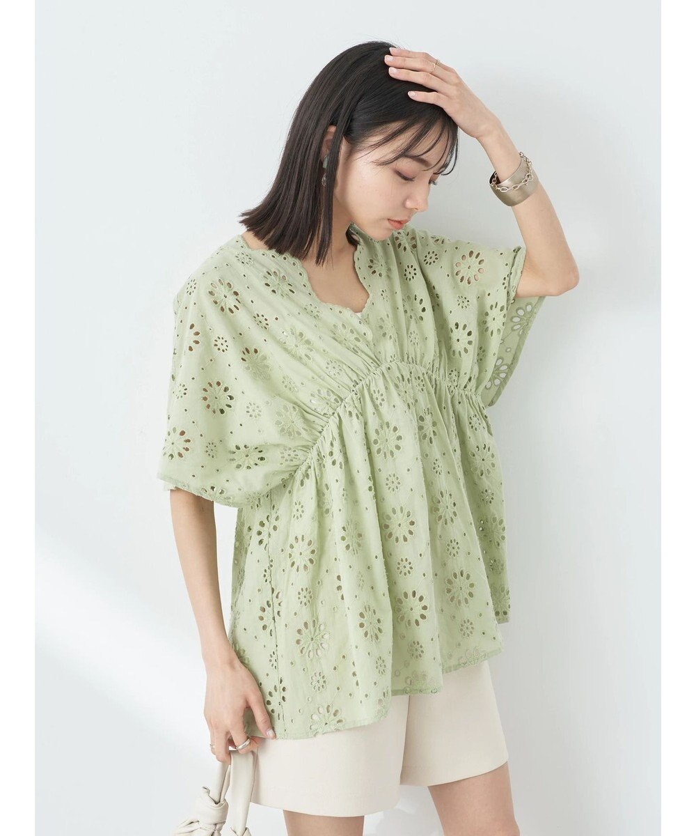 earth music&ecology コットンレースＶネックブラウス 