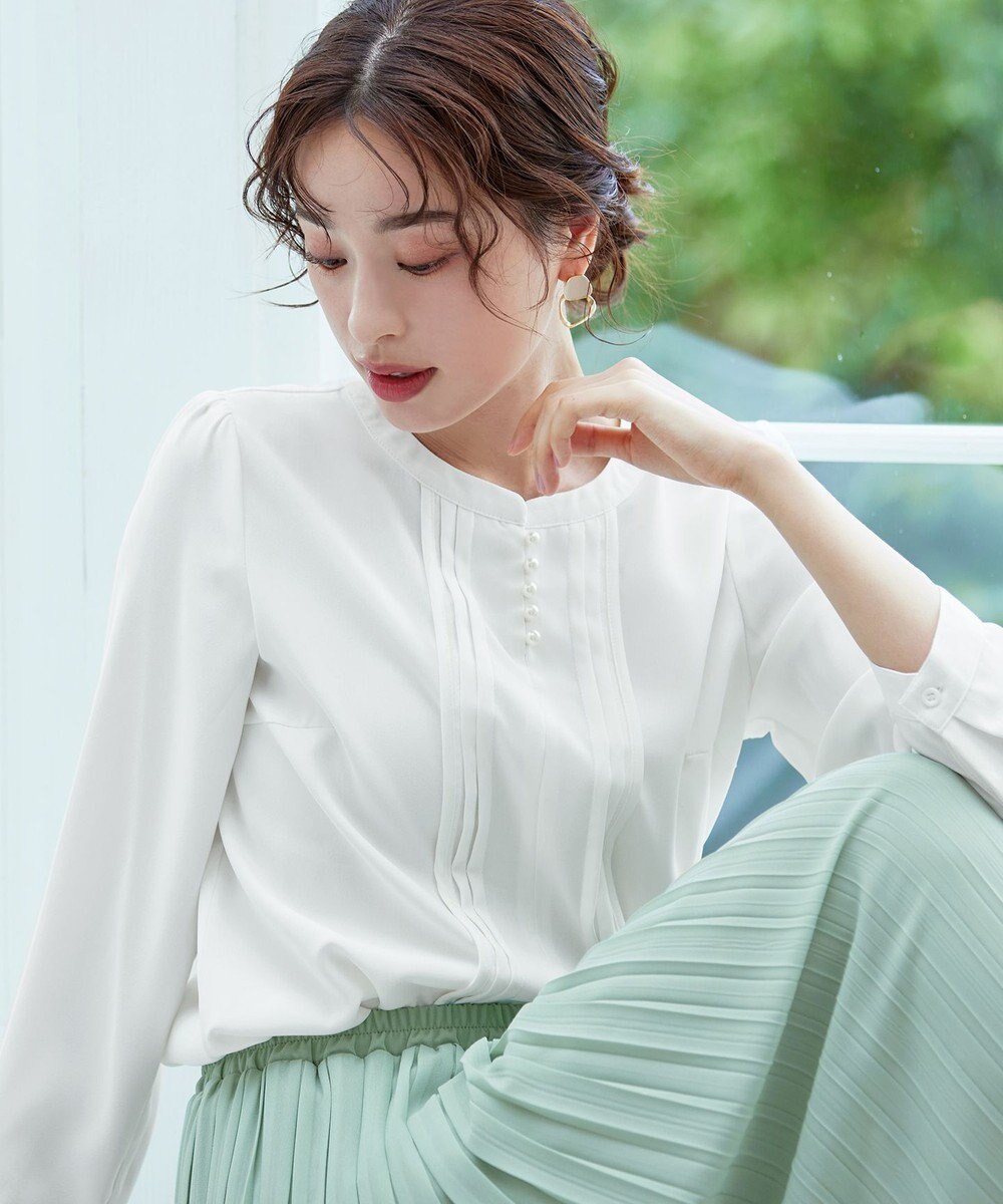 Tiaclasse 【洗える】ピンタック配色ブラウス 