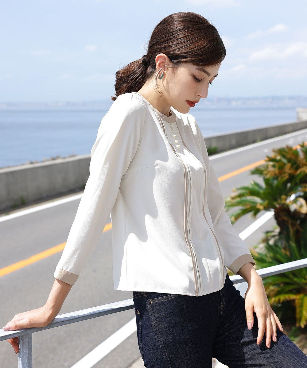 Tiaclasse L 【洗える】ピンタック配色ブラウス 