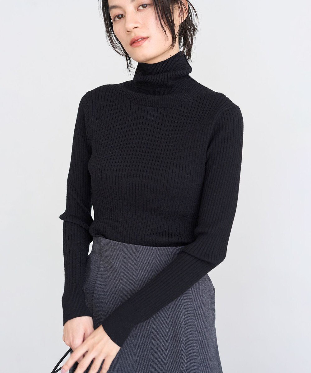 UNFILO 【吸湿発熱】リブ タートルネック ニット 
