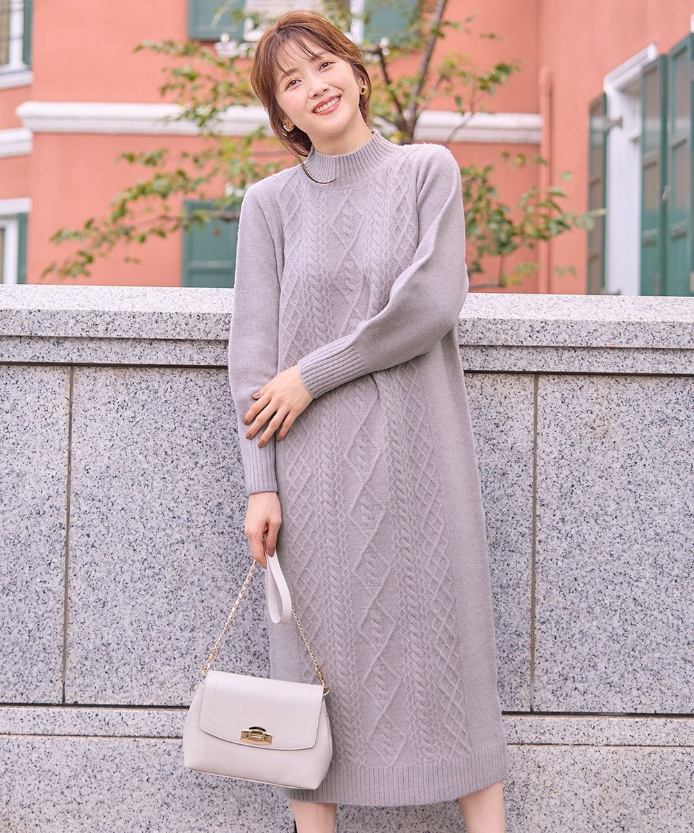 ANY SIS 【洗える】ハイネックケーブルニット ワンピース 