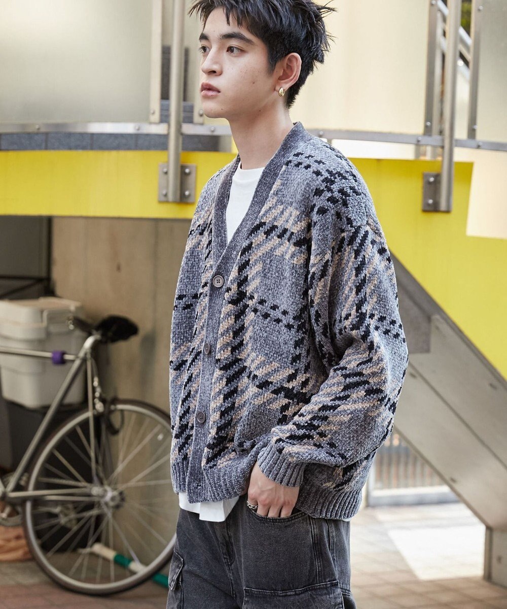 WEGO ベロアモールパターンカーディガン 