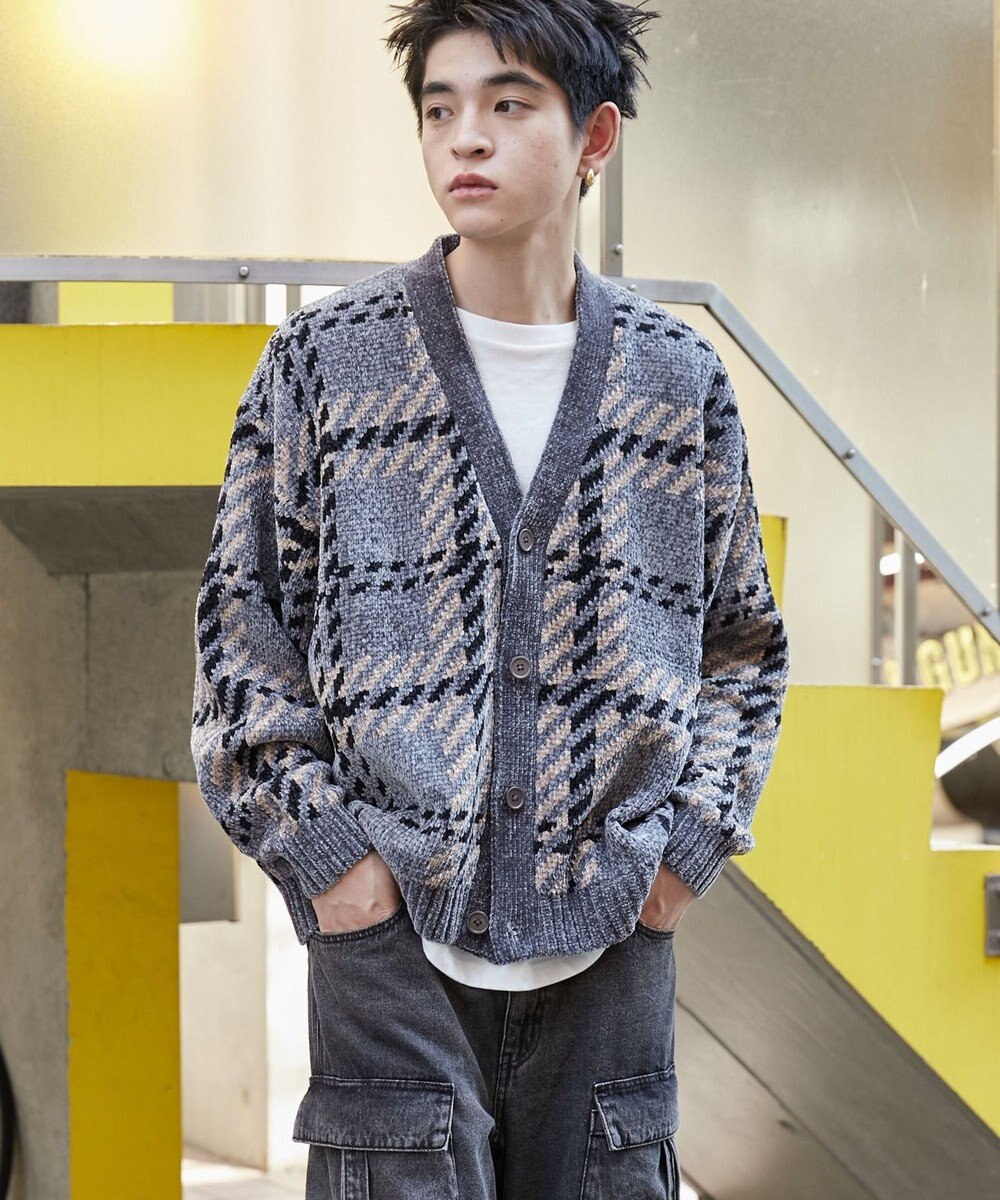 WEGO ベロアモールパターンカーディガン 