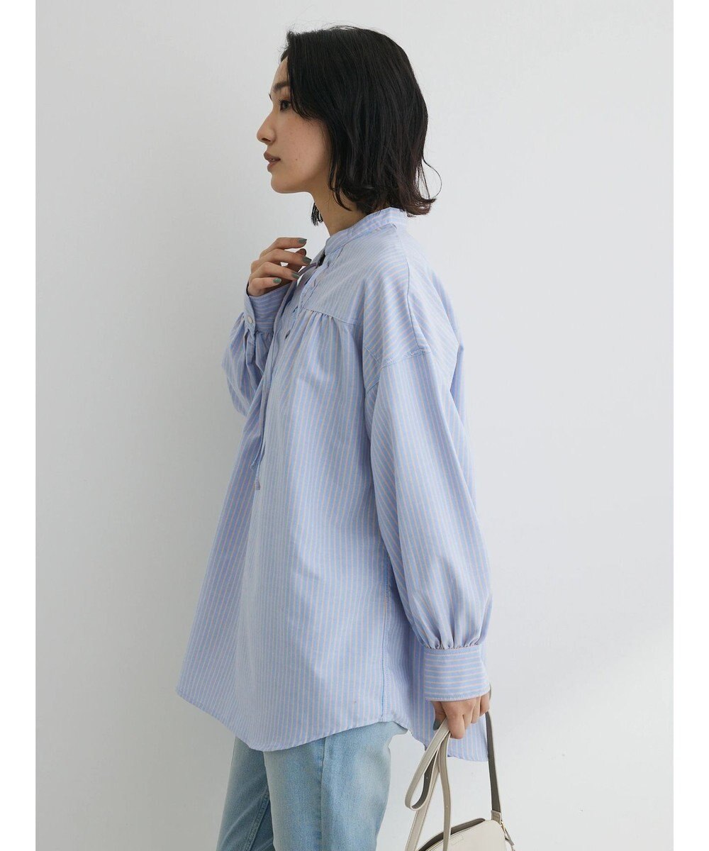 Green Parks ストライプレースアップシャツ 