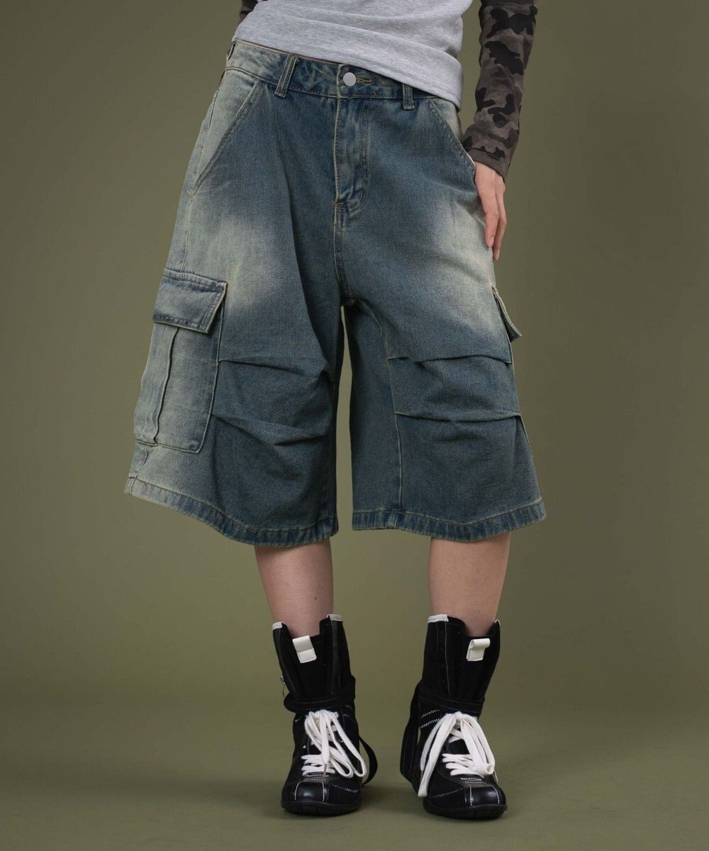 WEGO フラップポケットニータックカーゴハーフパンツ 