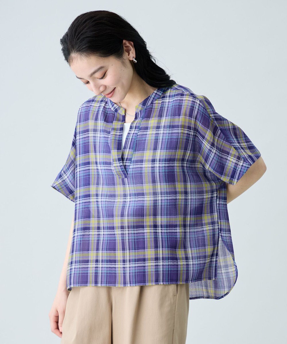 ANY シアーチェックスキッパーブラウス 
