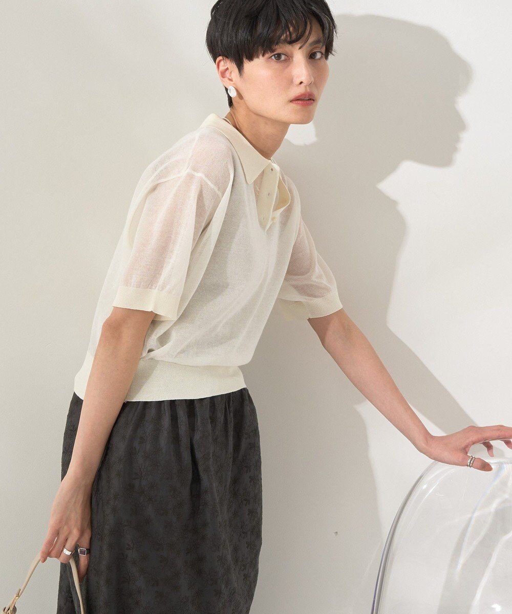 AMERICAN HOLIC ウォッシャブルシアーニット半袖ポロシャツ 