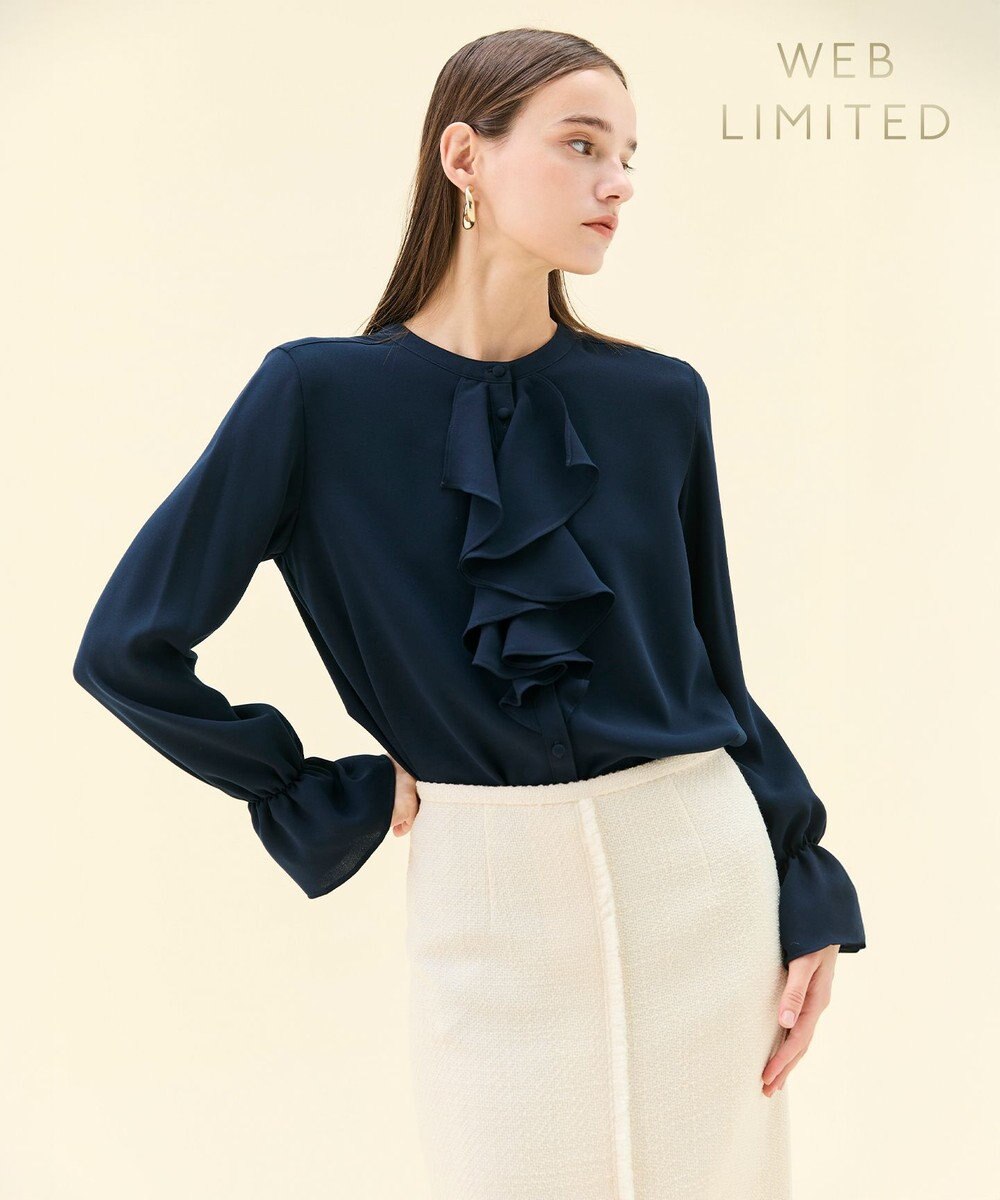 BEIGE， 【WEB限定・洗える】CLARION / バンドカラーフリルブラウス 