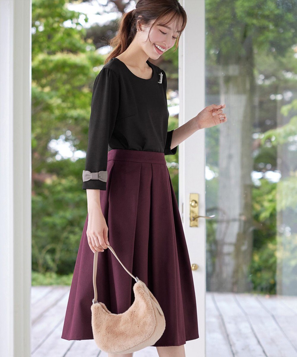 Tiaclasse 【洗える】リボン袖ポンチトップス 