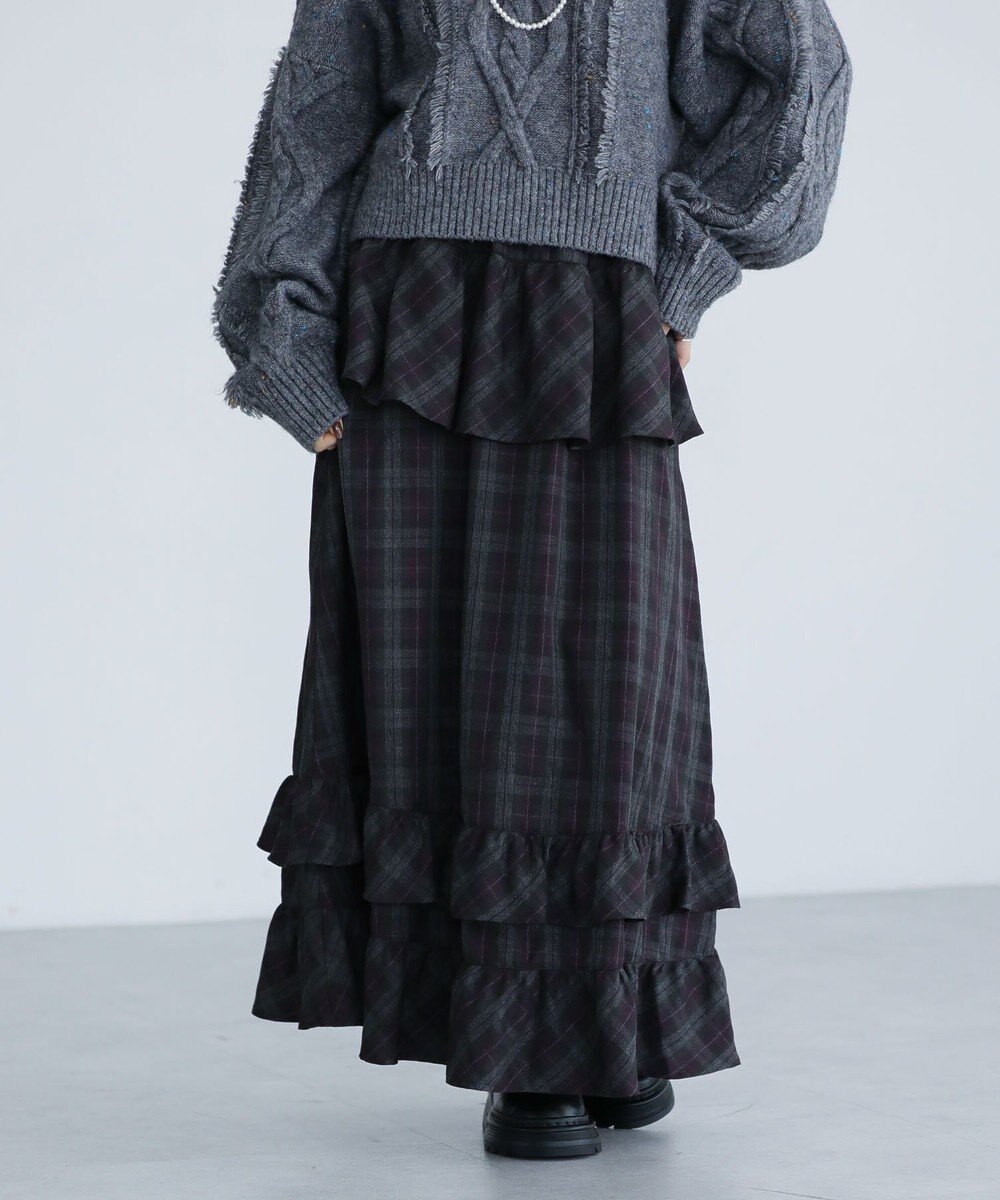 Green Parks ■ＥＳＣＡＲ　チェックペプラムフレアスカート 