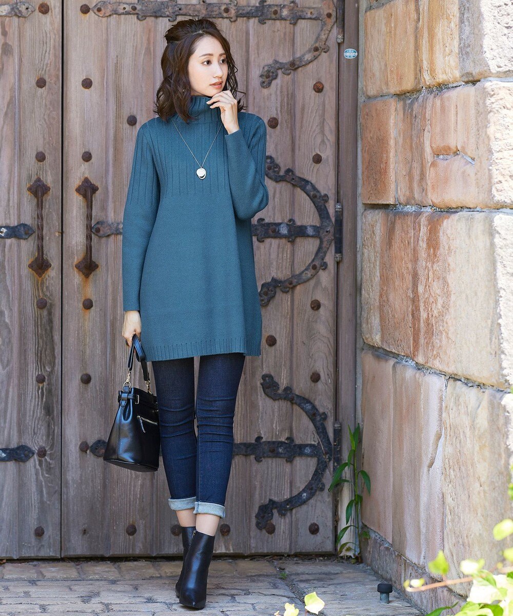 Tiaclasse L 【洗える】もっちり柔らかいハーフリブニットチュニック 