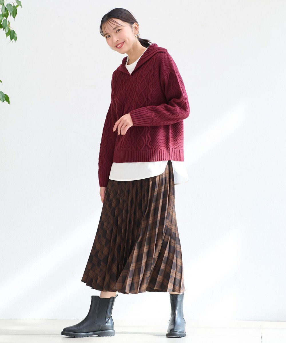 ANY 【洗濯機可】スキッパーソフトタッチアラン柄ニット 