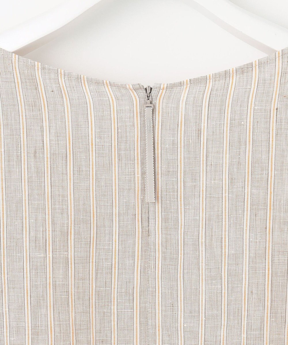 自由区 【洗える】リネンストライプ ボートネックブラウス 