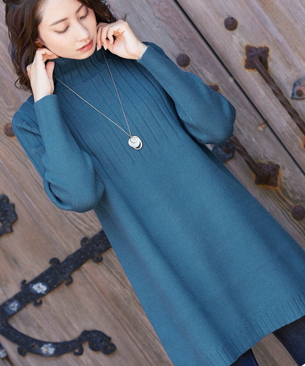 Tiaclasse L 【洗える】もっちり柔らかいハーフリブニットチュニック 