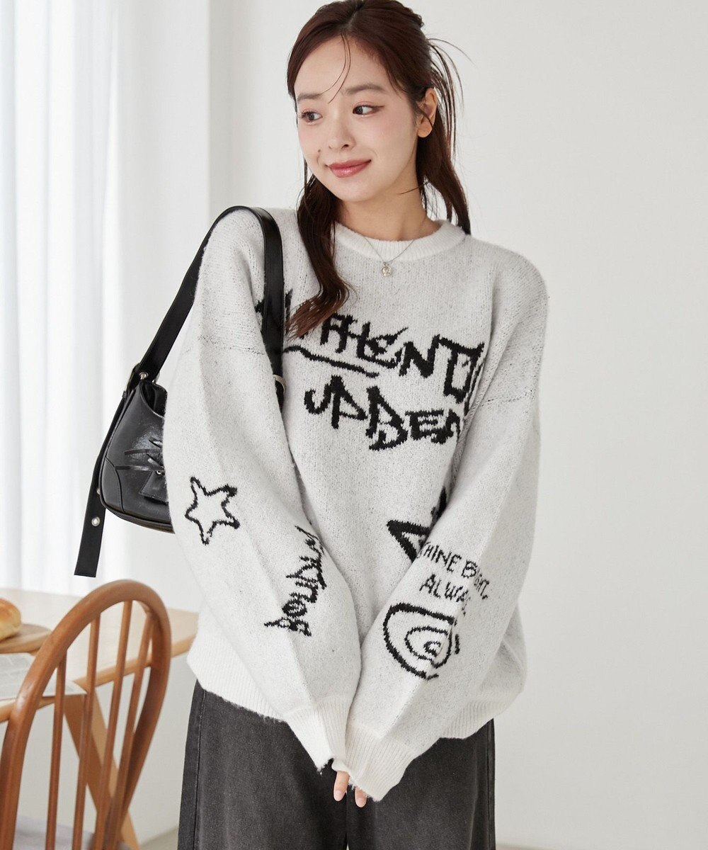 WEGO フラッフィーグラフィックBIGニットプルオーバー 