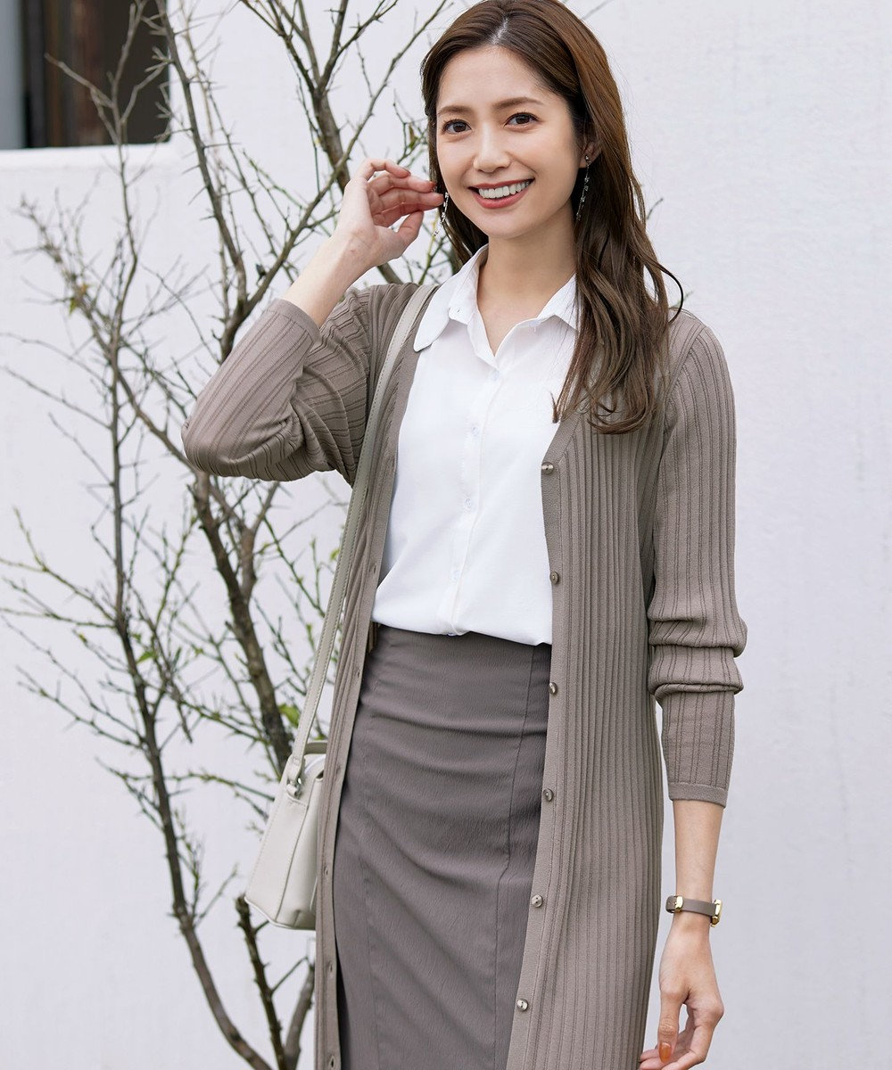 Tiaclasse 【洗える】ベルト付きランダムリブロングカーディガン 