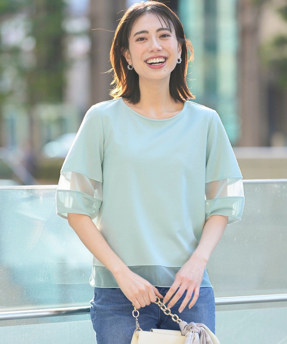 ANY SIS チュール切替ランタンスリーブ プルオーバー 