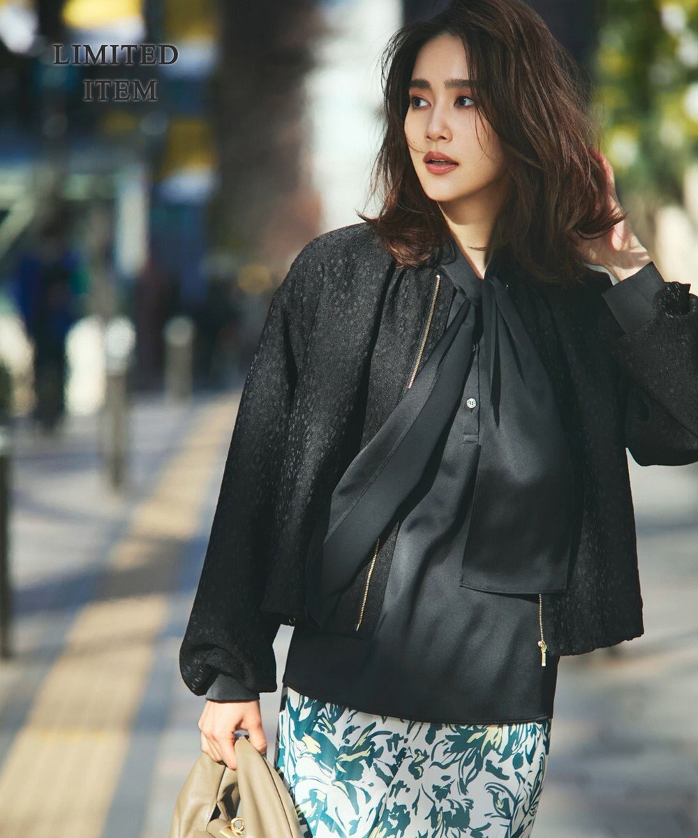 ICB 【WEB限定・洗える】 ドレープサテン ボウタイブラウス 