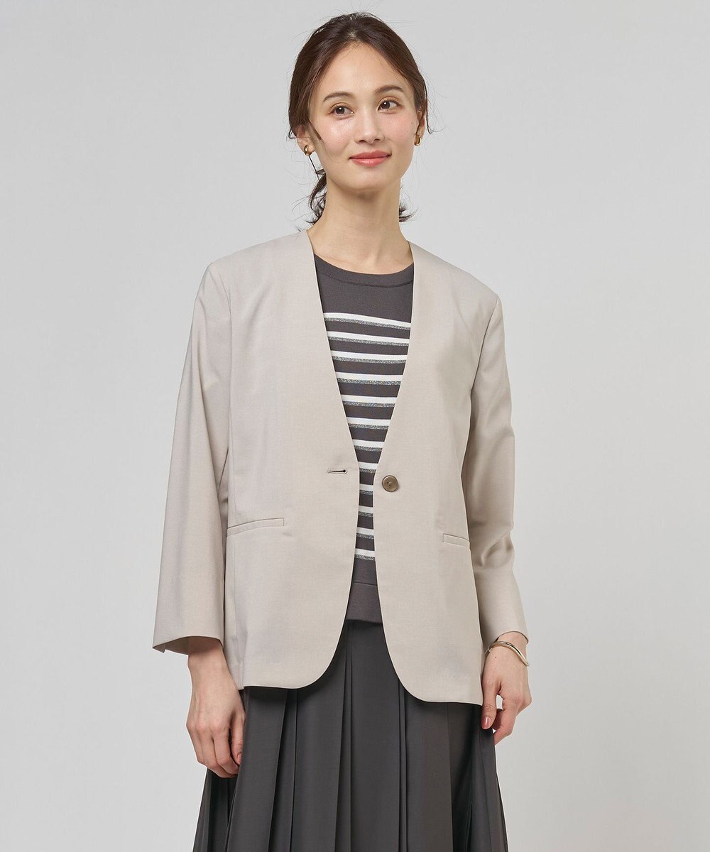 J.PRESS LADIES 【セットアップ対応】ファンマートロストレッチ ノーカラー ジャケット 
