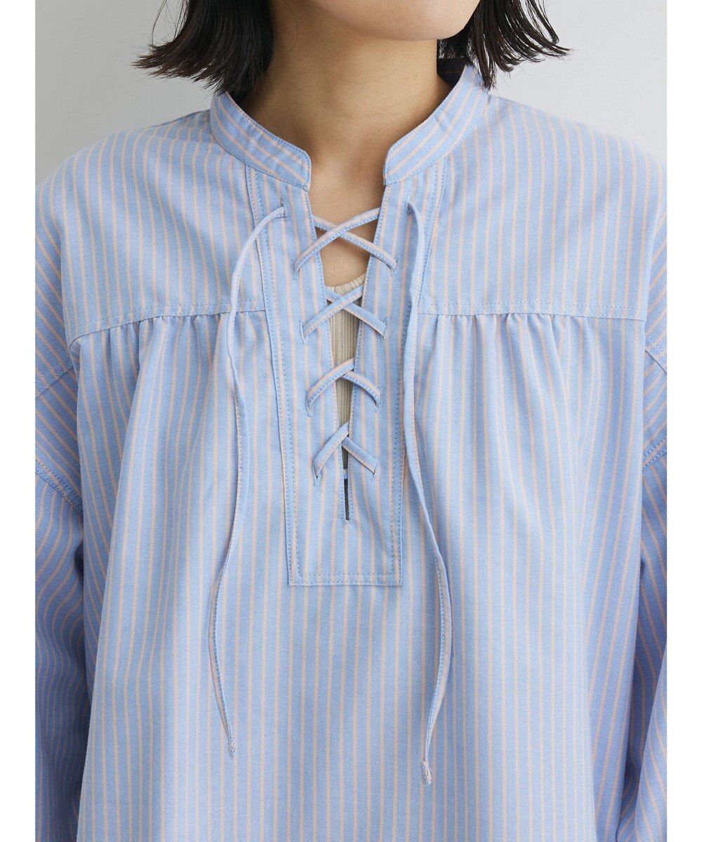 Green Parks ストライプレースアップシャツ 