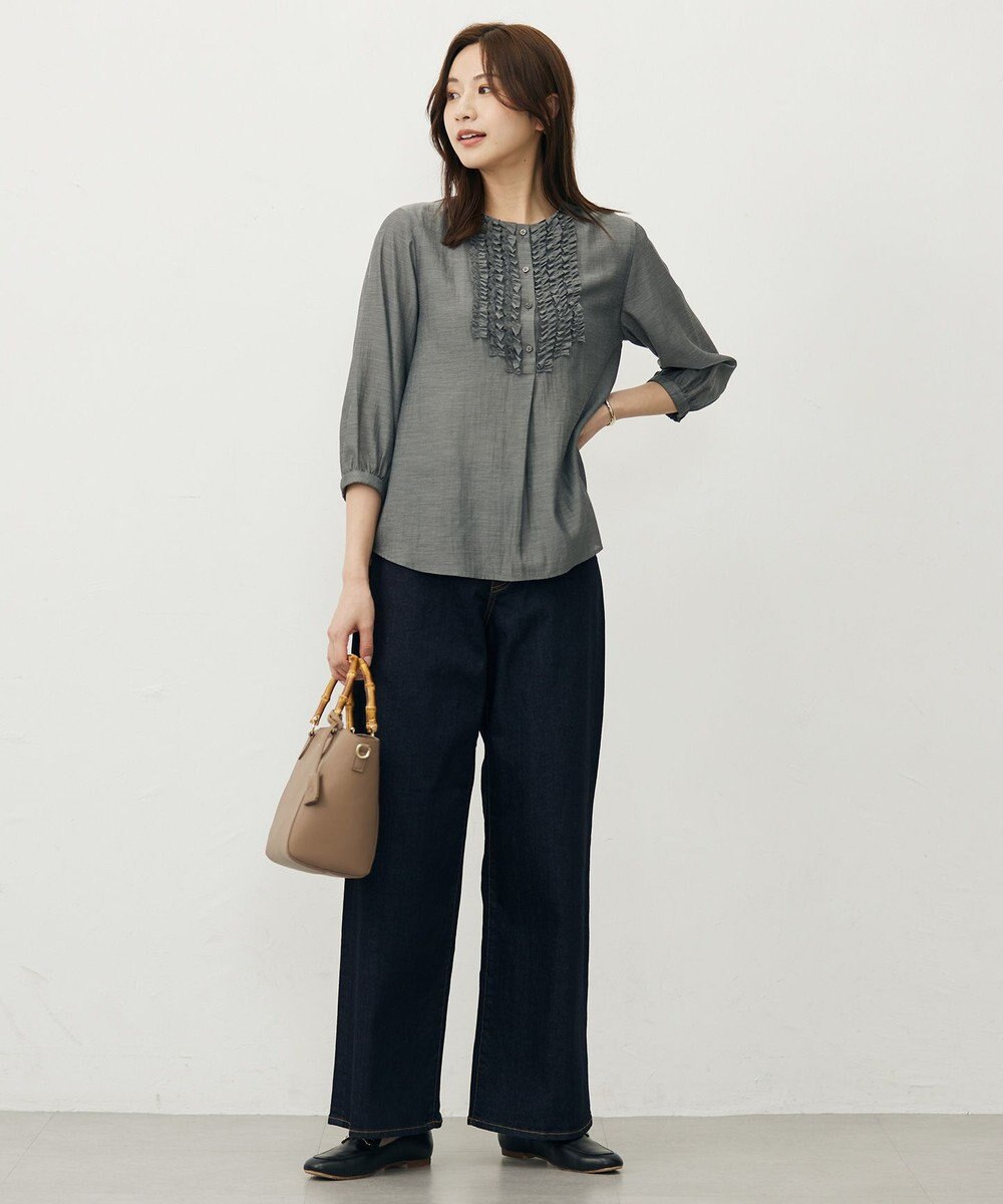 J.PRESS LADIES S 【洗える】BASIC STRETCH DENIM ワイド ストレート デニム 