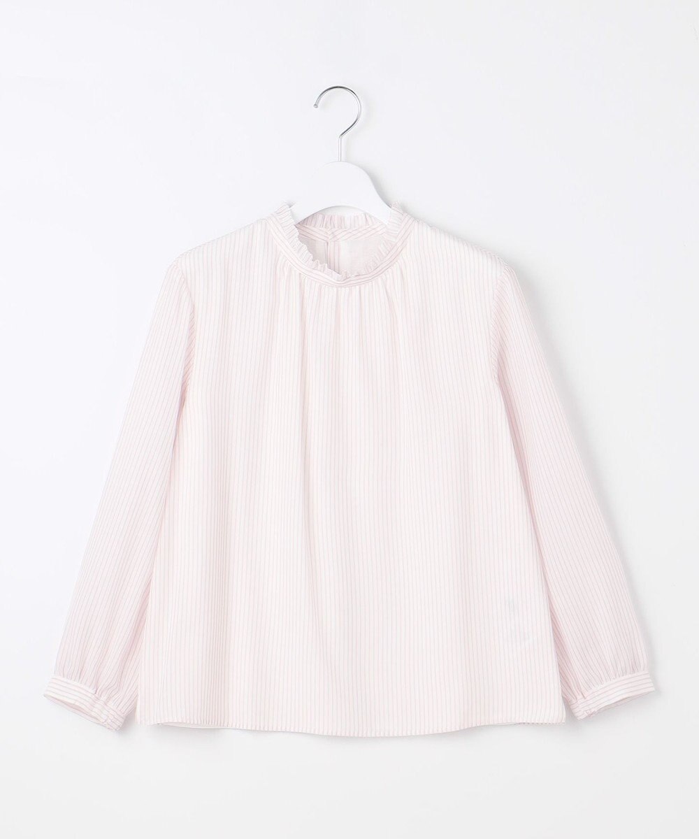 J.PRESS LADIES S カチオンストライプ フリルネック バンドカラー カットソー 