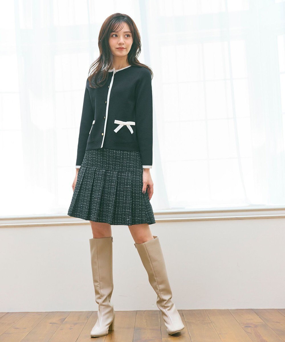 Feroux バイカラーリボンニット カーディガン 