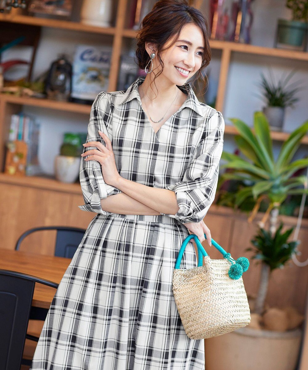 Tiaclasse 【洗える】小顔効果も期待できるスキッパーシャツワンピース 