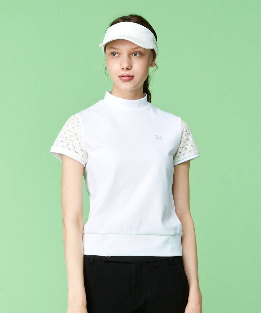 23区GOLF 人気デザインがアップデート！【WOMEN】ライトダンボール 半袖モックネックシャツ ホワイト系