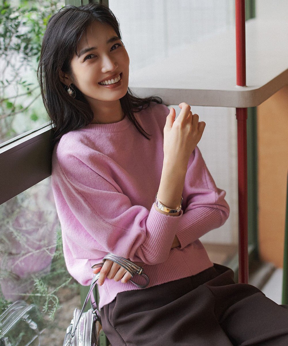 UNFILO L 【前後着用 可能】ふわふわニット 2WAY パールボタンカーディガン 