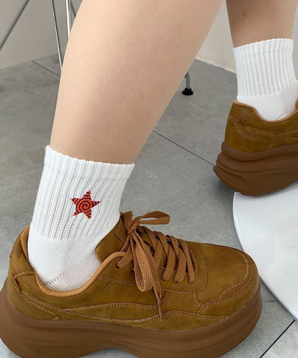 WEGO モチーフ刺繍アンクル底パイルソックス 