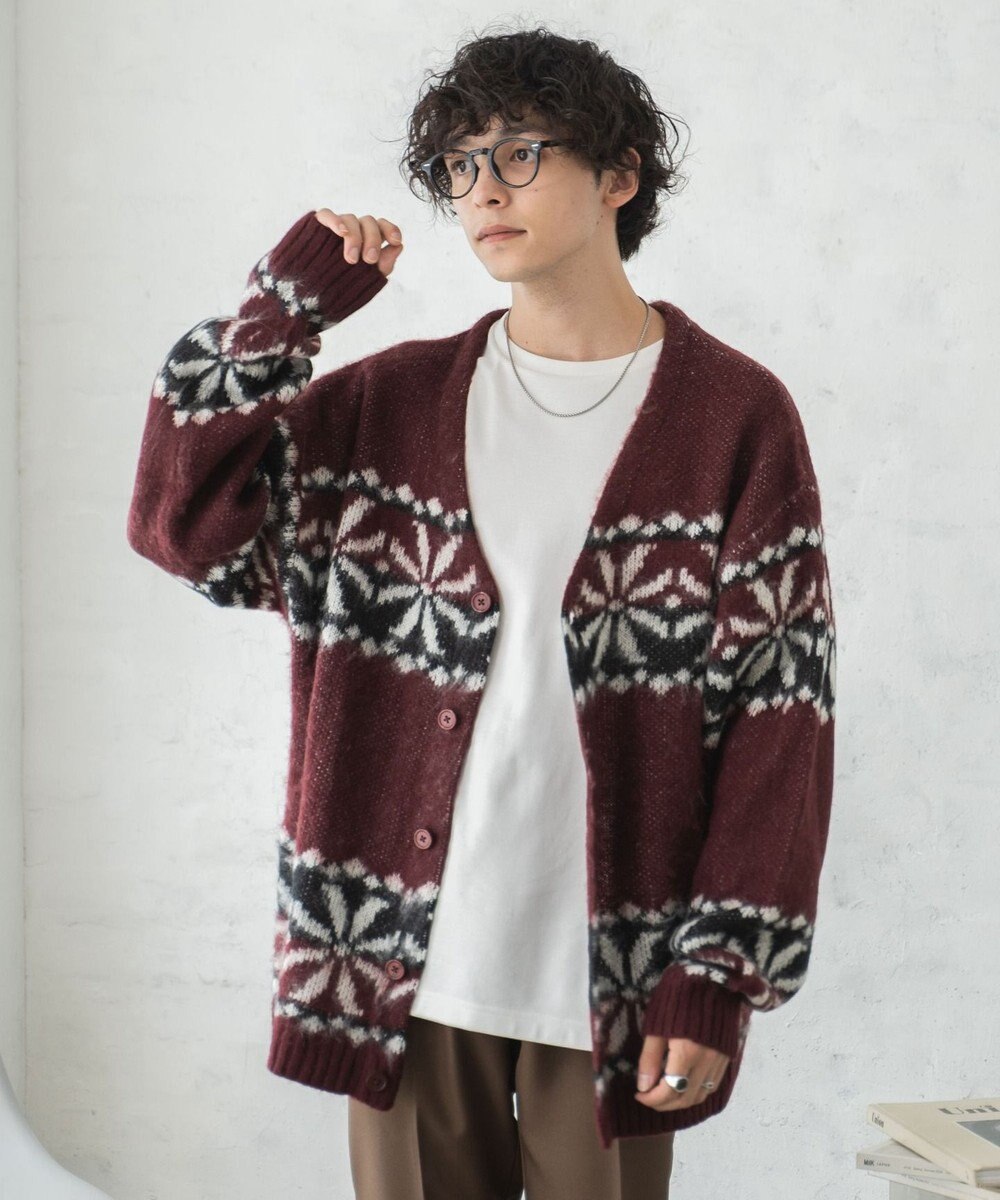 WEGO モヘアライク総柄BIGカーディガン 
