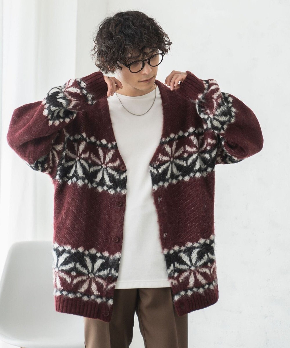 WEGO モヘアライク総柄BIGカーディガン 