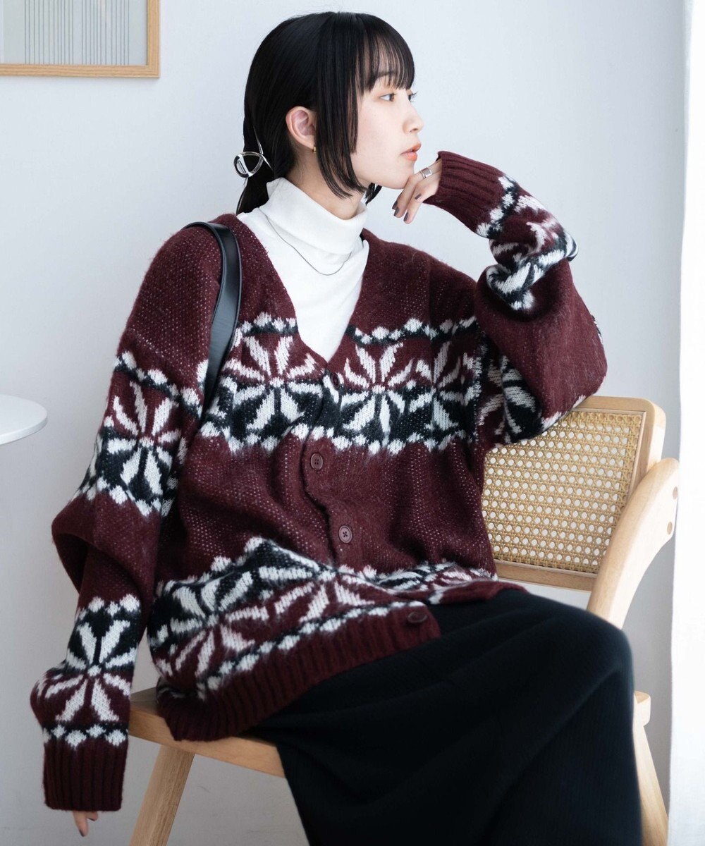 WEGO モヘアライク総柄BIGカーディガン 